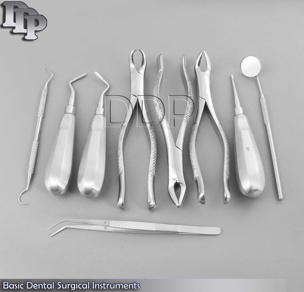 9 PCS BASIC DENTAL SURGERY EXTRACTING EXTRACTION FORCEPS ELEVATOR SET,EX-346