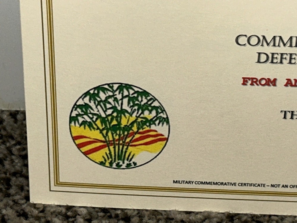 VIETNAM SERVICE MEDAL COMMEMORATIVE CERTIFICATE ~ W/PRINTING TYPE-1
