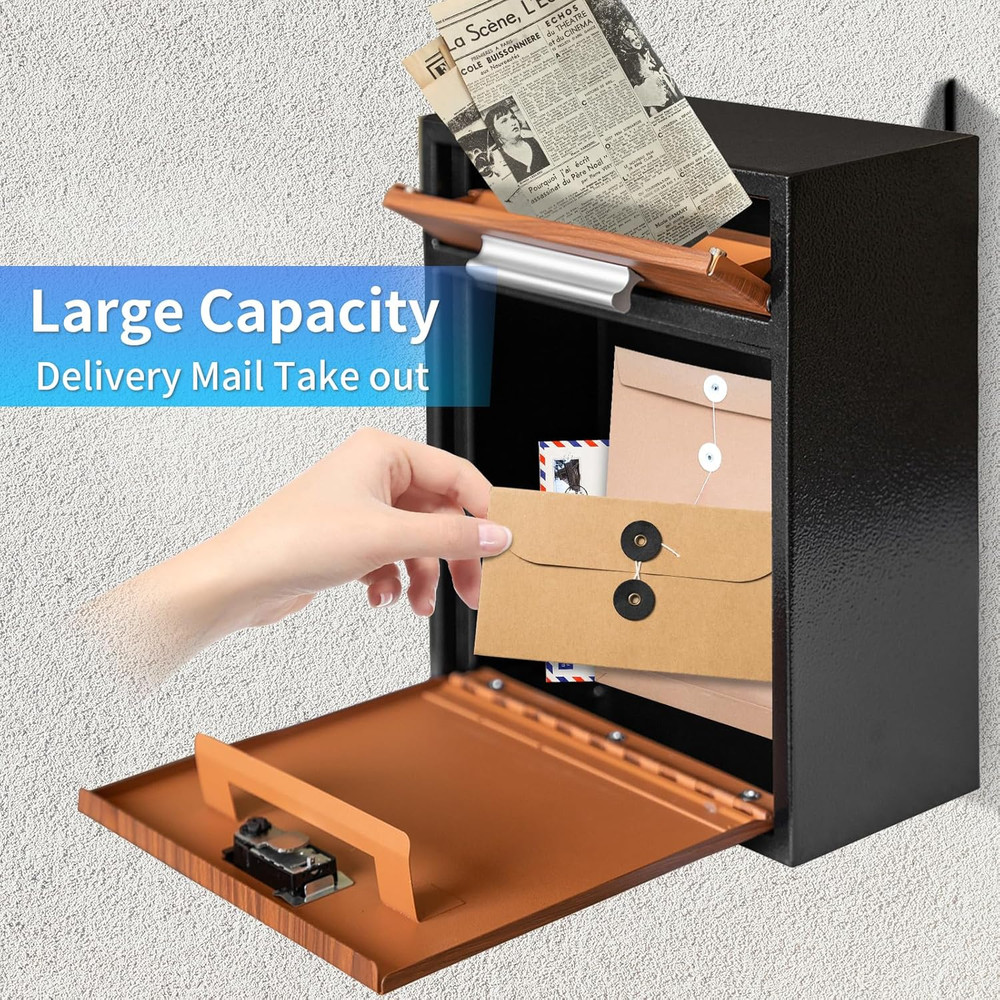 Vintage Wall-Mount Mailbox with Lock - Secure, Large Capacity Design