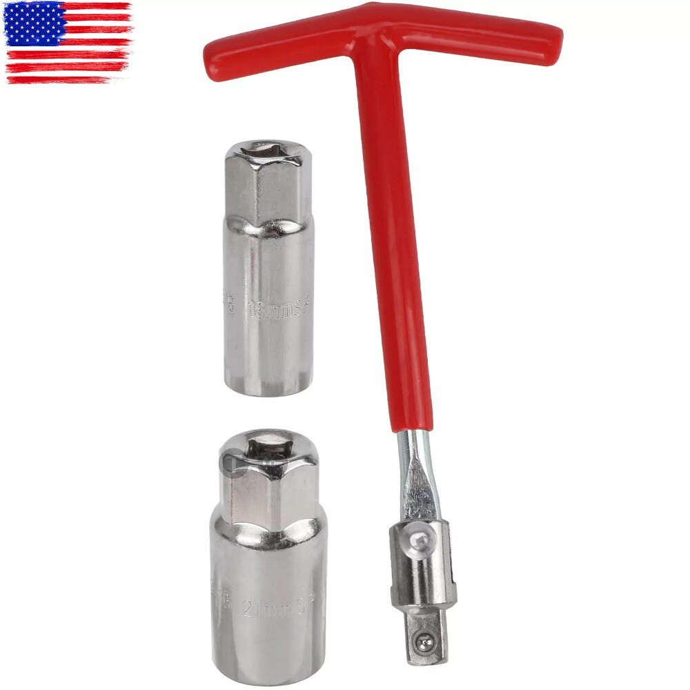3PCS Spark Plug Removal Tool 16 21mm T-Handle Flexible Spanner Socket Wrench Set