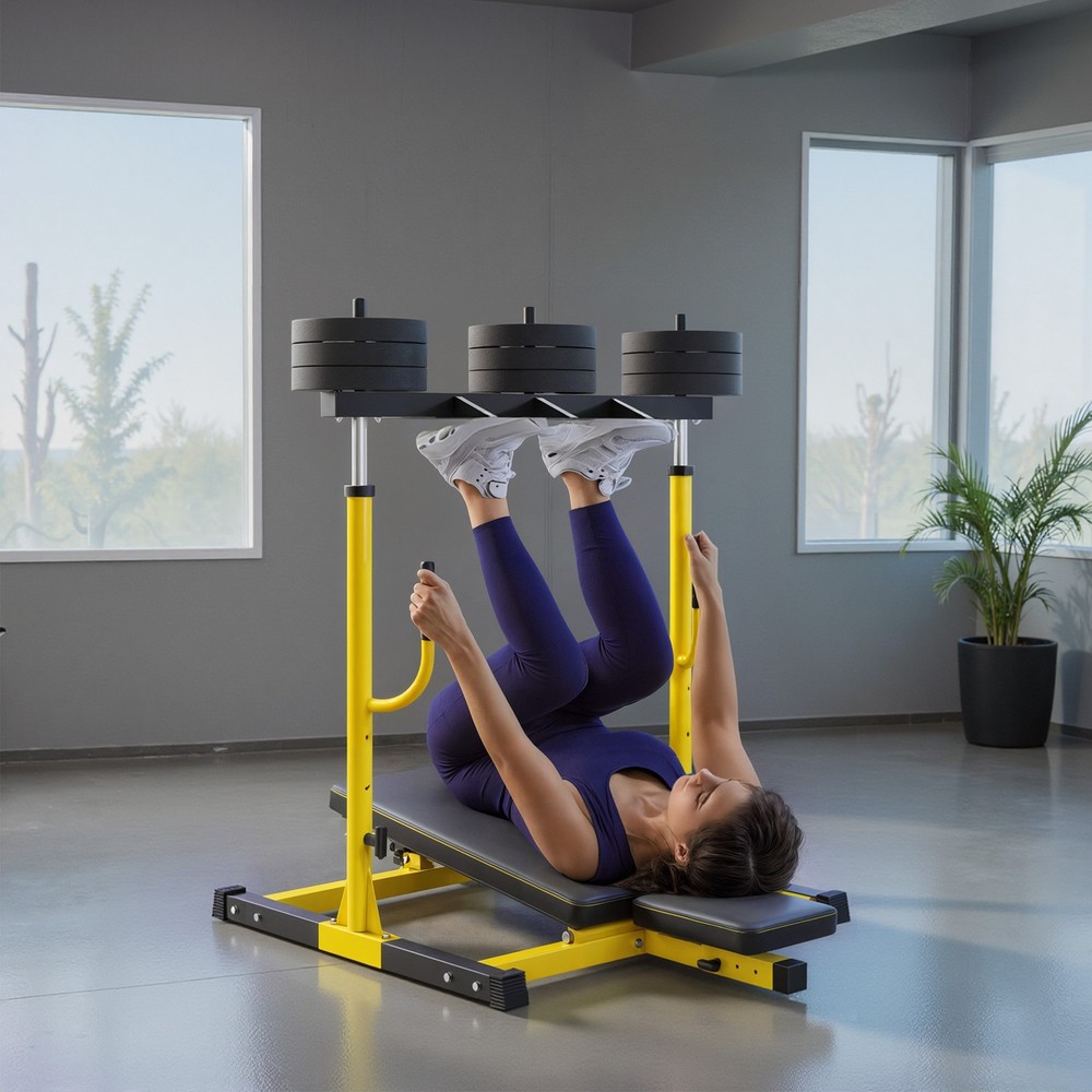 Vertical Leg Press Machine Adjustable Backrest 1" Plate Compatible, Yellow