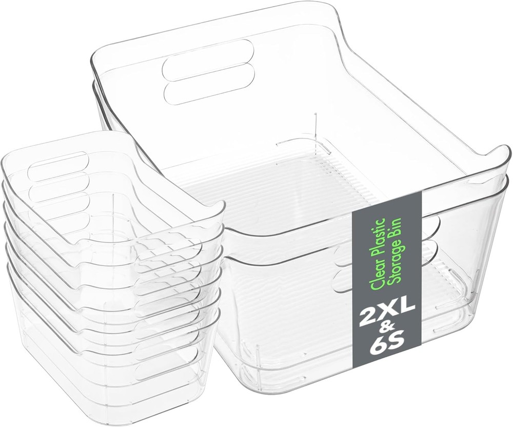 Tiawudi 8-Pack Clear Plastic Storage Bins - Pantry & Fridge Org