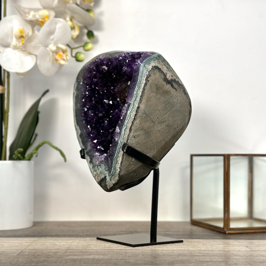 Amethyst Geode with Green Jasper Matrix on Stand. MWS2613