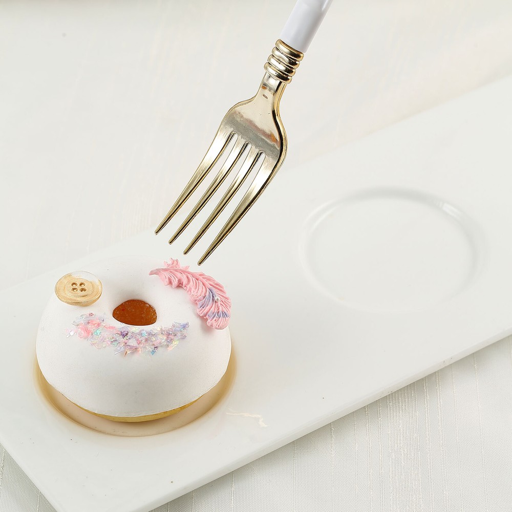 Metallic Gold Forks with White Handle Wedding Dinner Party Disposable Tableware