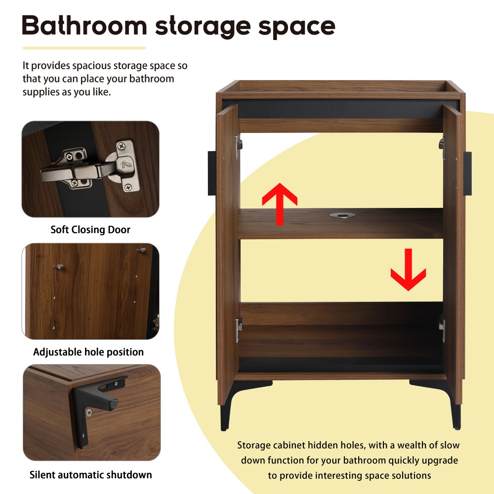 Vanity with Double Soft-Close Doors for Bathrooms Without Sinks