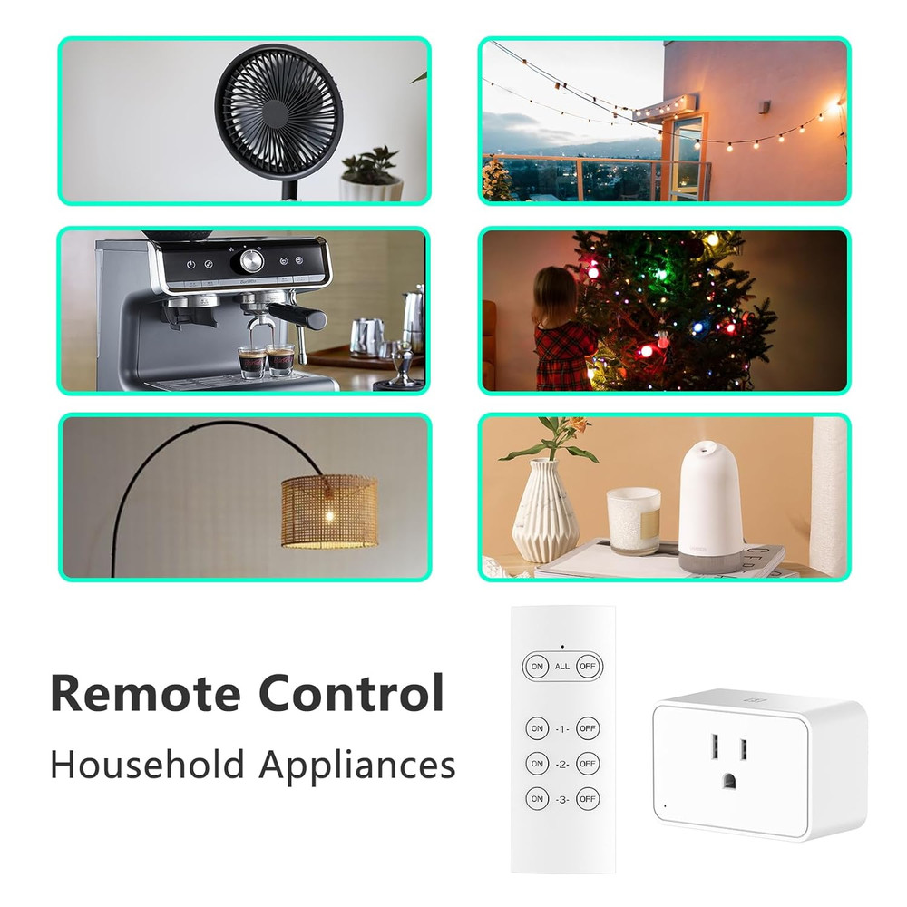 Wireless Electrical Outlets with Remote Control, 1875W/15A, 100FT Range, ETL Lis