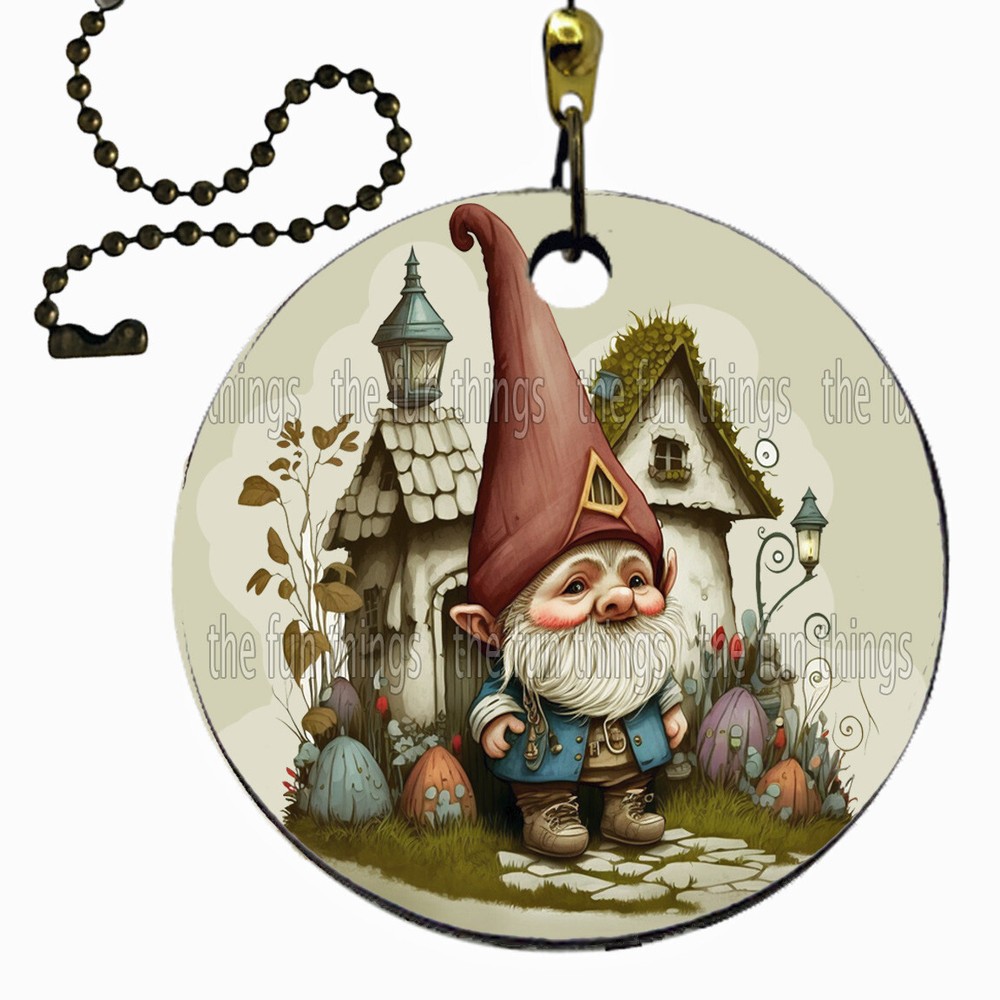 Whimsical Garden Gnome 2-Sided Ceiling Fan Lighting Pull Chain Extension 6"