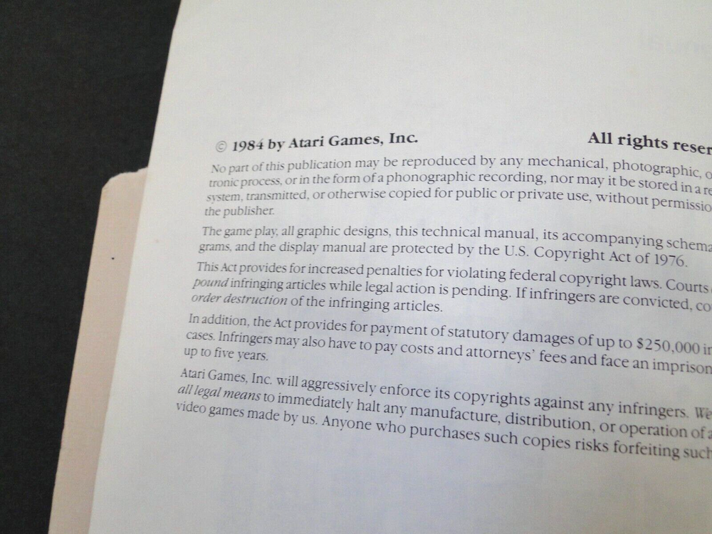 Vintage 1984 Atari System I Operators Manual