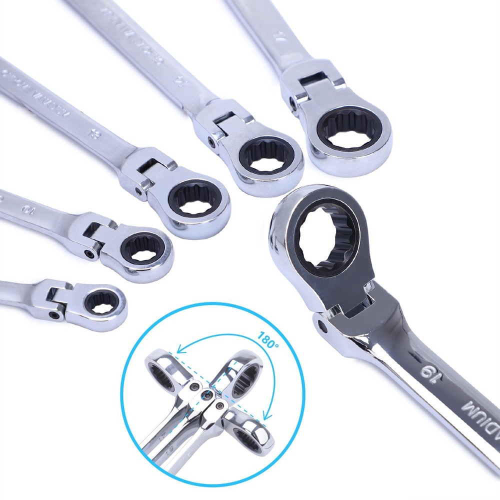 Flex-Head Double Box End Ratcheting Wrenches Extra Long Metric Universal Spanner