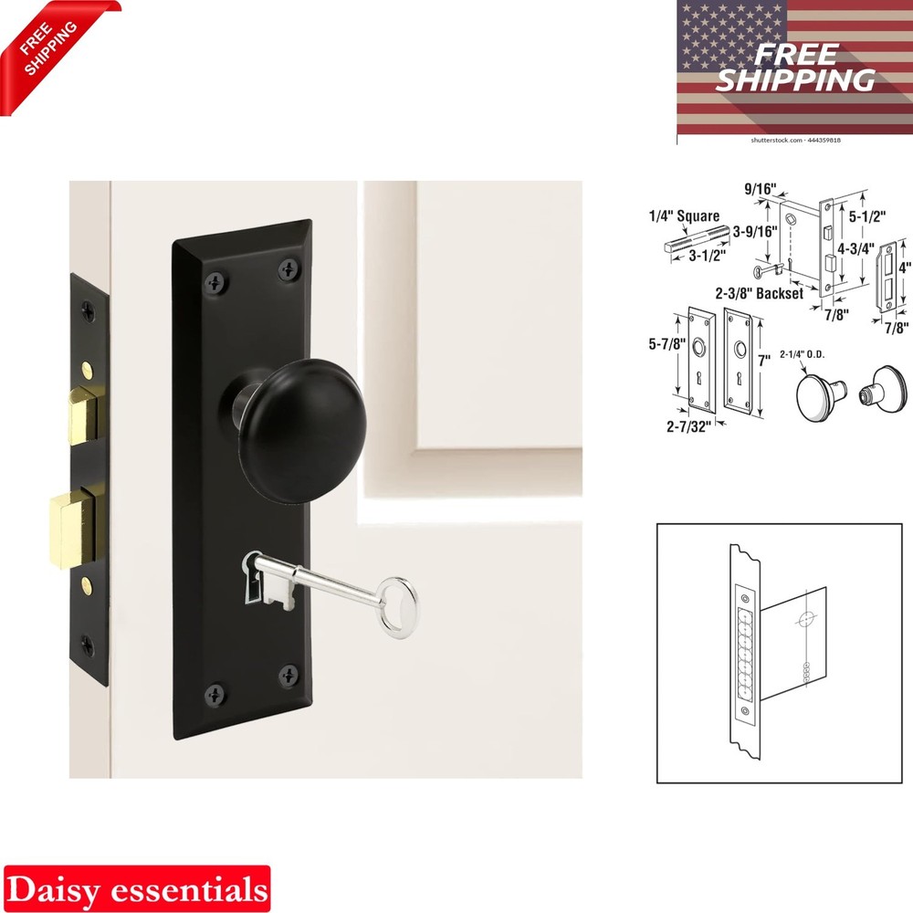 Mortise Lock Set with Classic Knobs for Interior Doors 1-3/4" Thick Matte Black