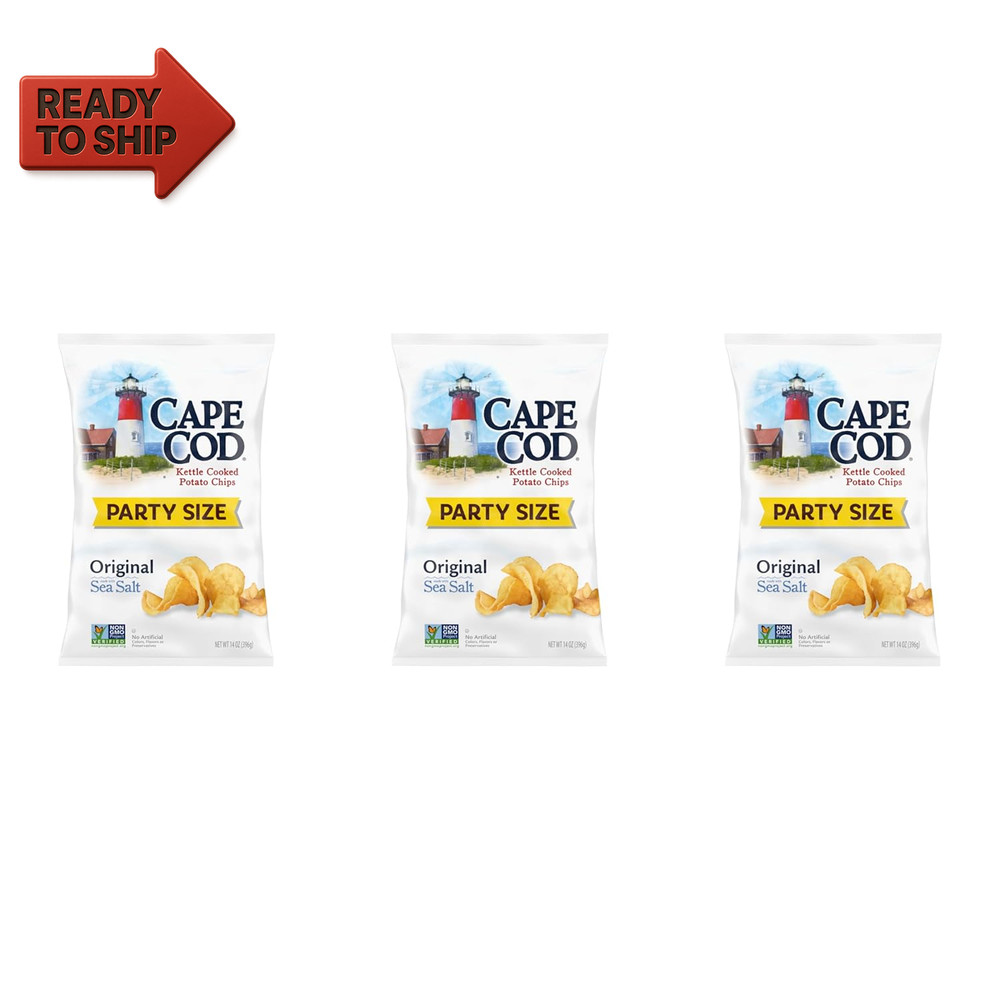 Cape Cod Potato Chips, Original Kettle Chips, 14 Oz Party Size (Pack of 3)
