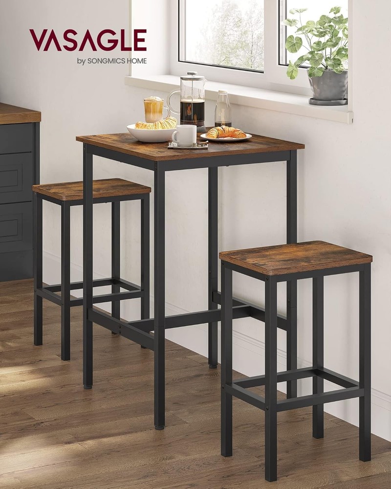 Bar Table & Chairs Set Square Table W/ 2 Stools Dining Pub Set 2 Space Saving