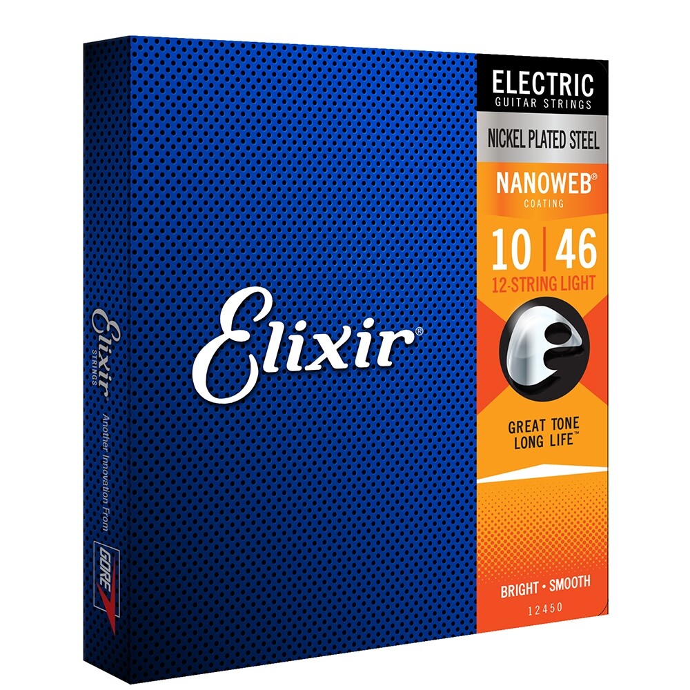 Elixir 12450 Nanoweb Coating Electric Guitar Strings, 12-String Light (10-46)