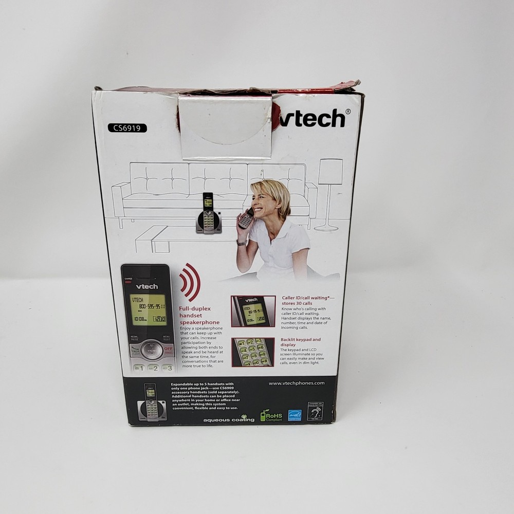 Phone Cordless VTech CS6919 DECT 6.0 Expandable with Call Block, Silver & Black