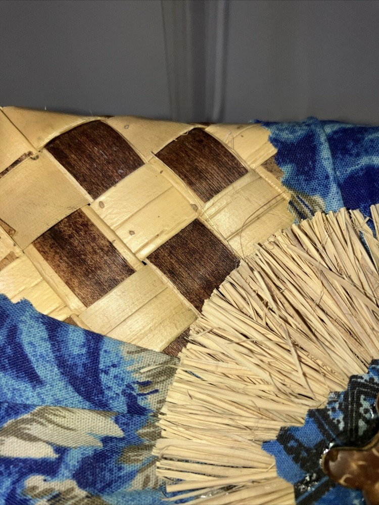 Decorative Basket Rectangular Lidded Rafia & Wood Hawaiian Floral/turtle
