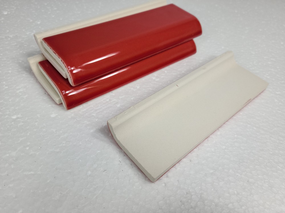 Candy Apple Red Ceramic Tile Mud Cap Subway Trim Mudcap Mid Century Modern