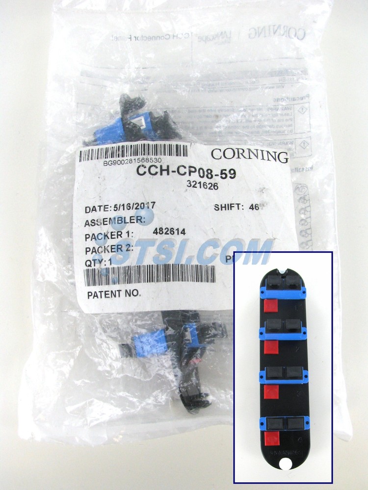 Corning CCH-CP08-59 Patch Panel, 4 SC Duplex OS2 Singlemode Adapters ~STSI