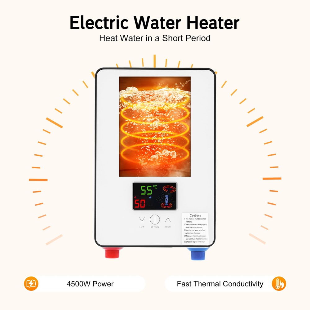 4500W Whole House Electric Tankless Instant Water Heater with Shower Head 110V