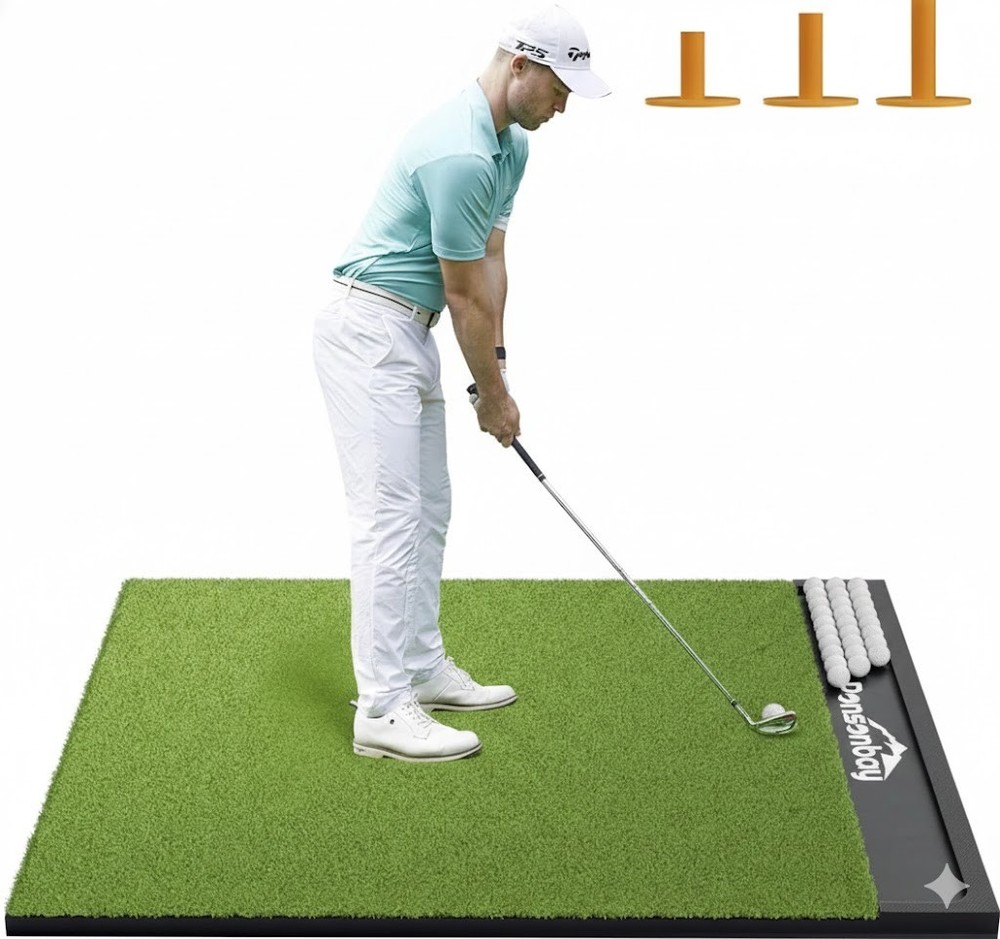Golf Training Mat Practice Hitting Mat with Ball Tray & Artificial Turf 5 x 4 ft