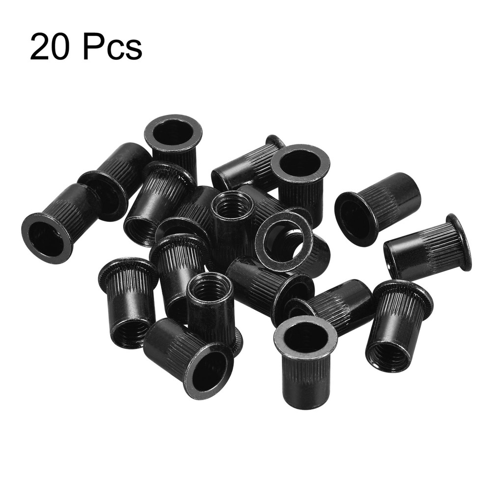 20Pack M10 Rivet Nuts Carbon Steel Knurled Flat Head Threaded Insert Nut Black