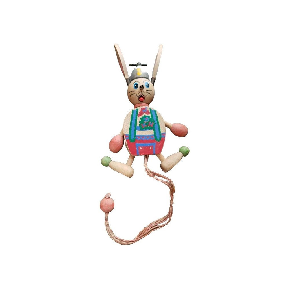 Vintage Jumping Jack Toy Wooden Bunny Rabbit Easter Pull String Austria Painted