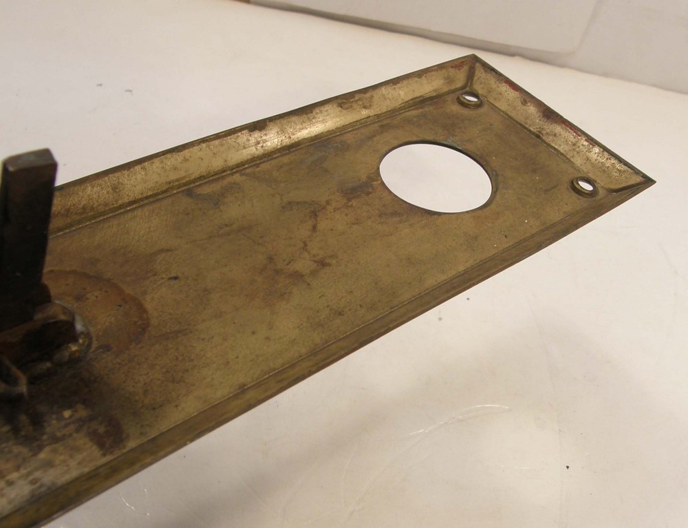 ANTIQUE VINTAGE SOLID BRASS THUMB LATCH ENTRY DOOR PULL HANDLE 3X14 BACK PLATE
