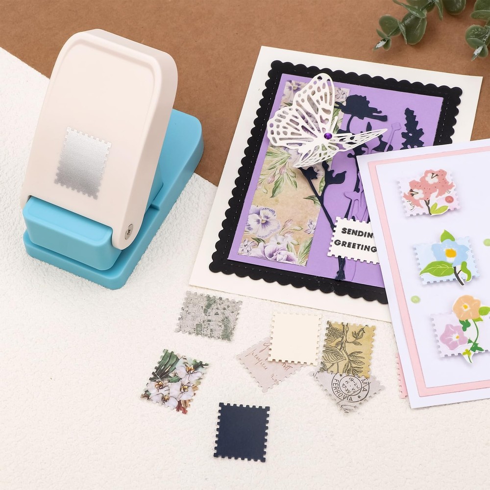 3 Pcs Punch, 1X0.8 inch Rectangular Postage Stamp Punches & 1" Square Hole Pu...