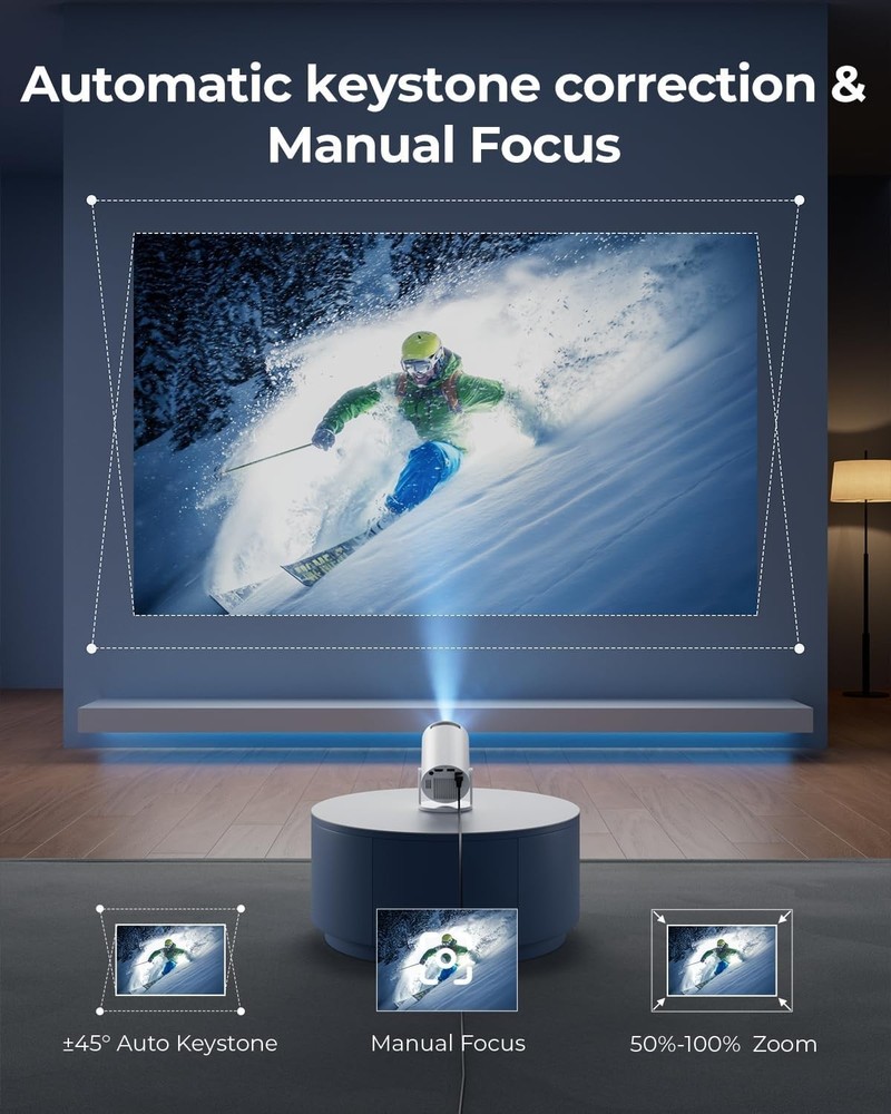 Mini Projector with WiFi and Bluetooth, Built-in Apps, Smart Portable Projector