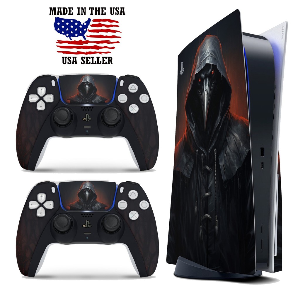 PS5 Disc Version Console & Controller Vinyl Skin Decal Wrap - Hooded Raven