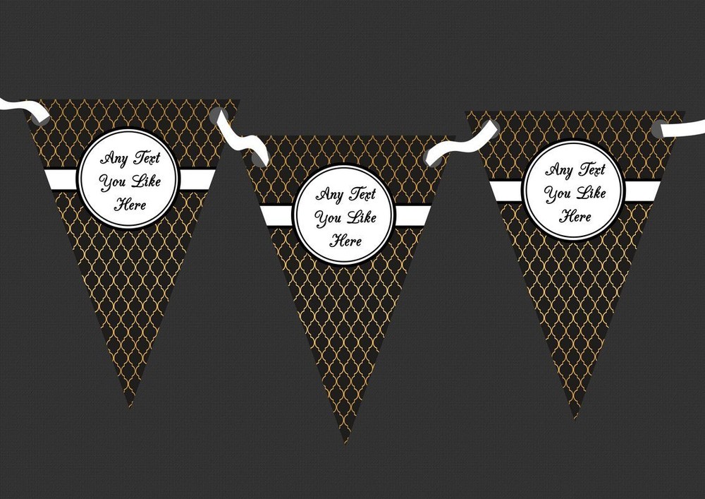 Black And Gold Wave Pattern Personalised Engagement Party Bunting