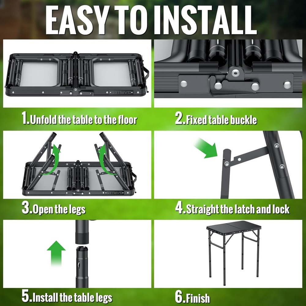 2ft Folding Camping Table, 3 Adjustable Height Lightweight Folded Picnic Table