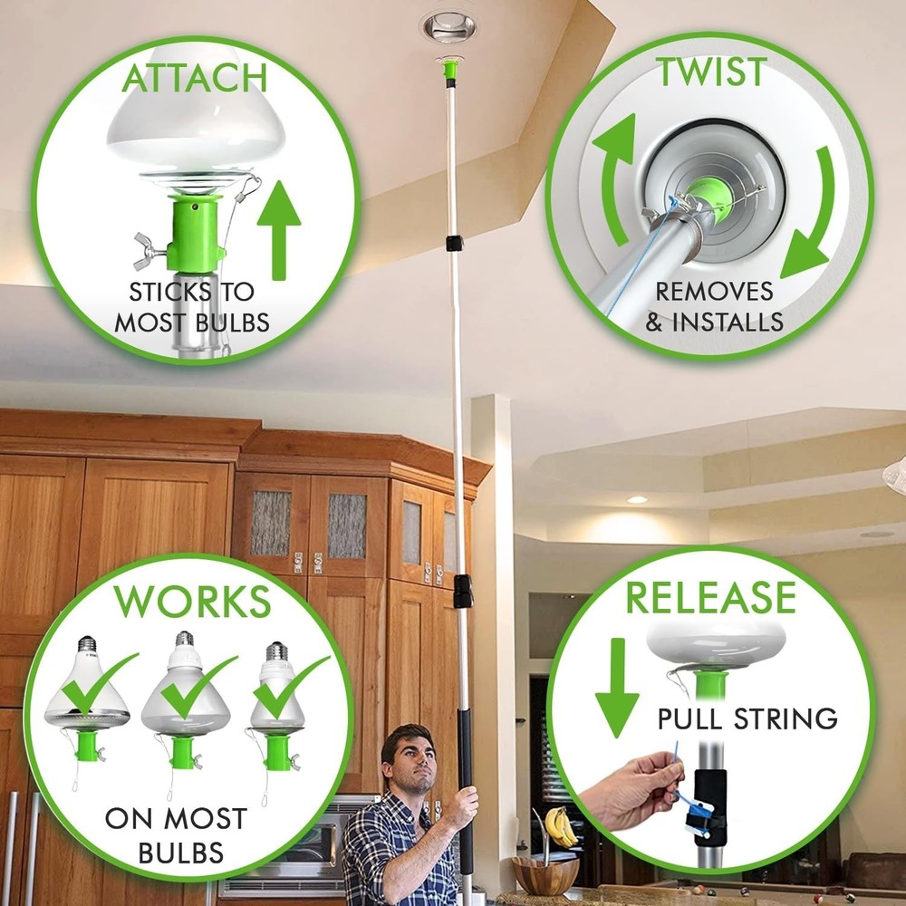 Best Bulb Changer Green, No Pole, Large Suction