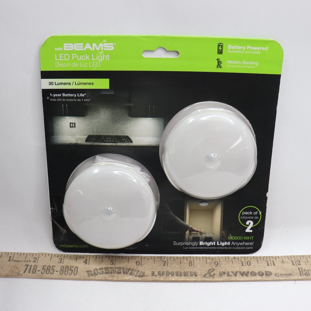 (2-Pk) Mr. Beams Battery Powered LED Puck Light White MB800-WHT