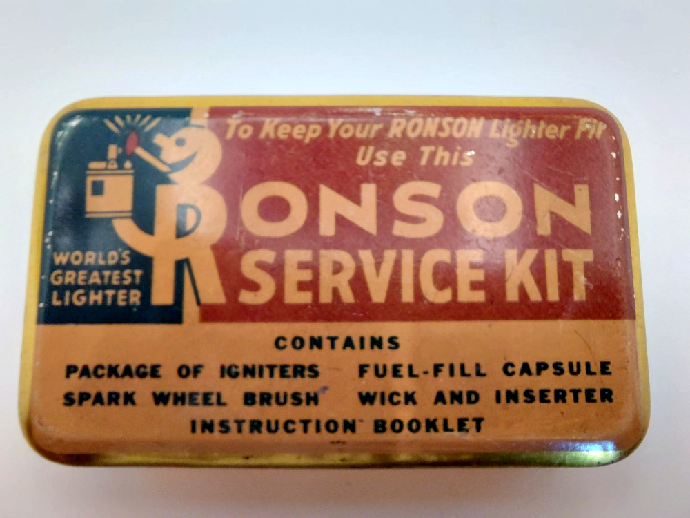 Empty Ronson Lighter Service Kit Tin Box Vintage Primitive 3"