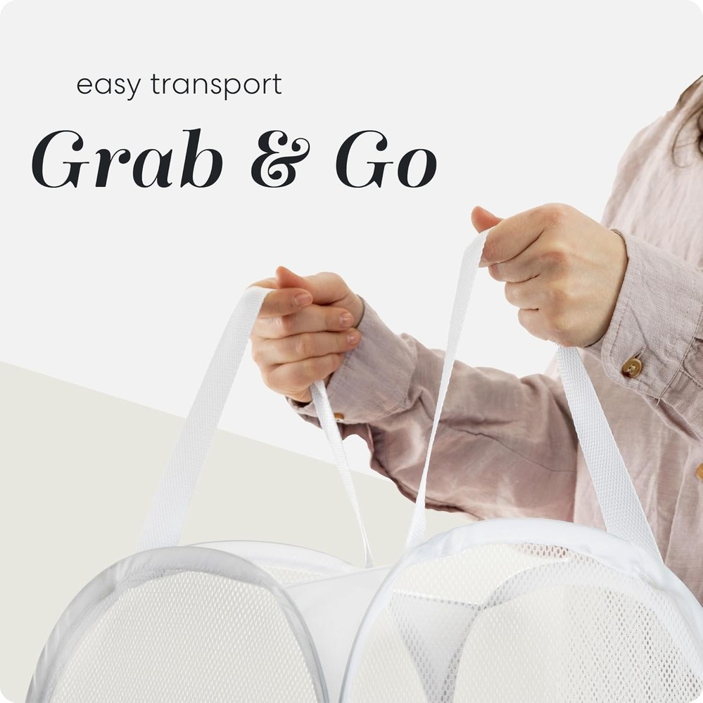 Collapsible Mesh Pop-Up Laundry, Hamper Wide Opening, Side Pocket, White...