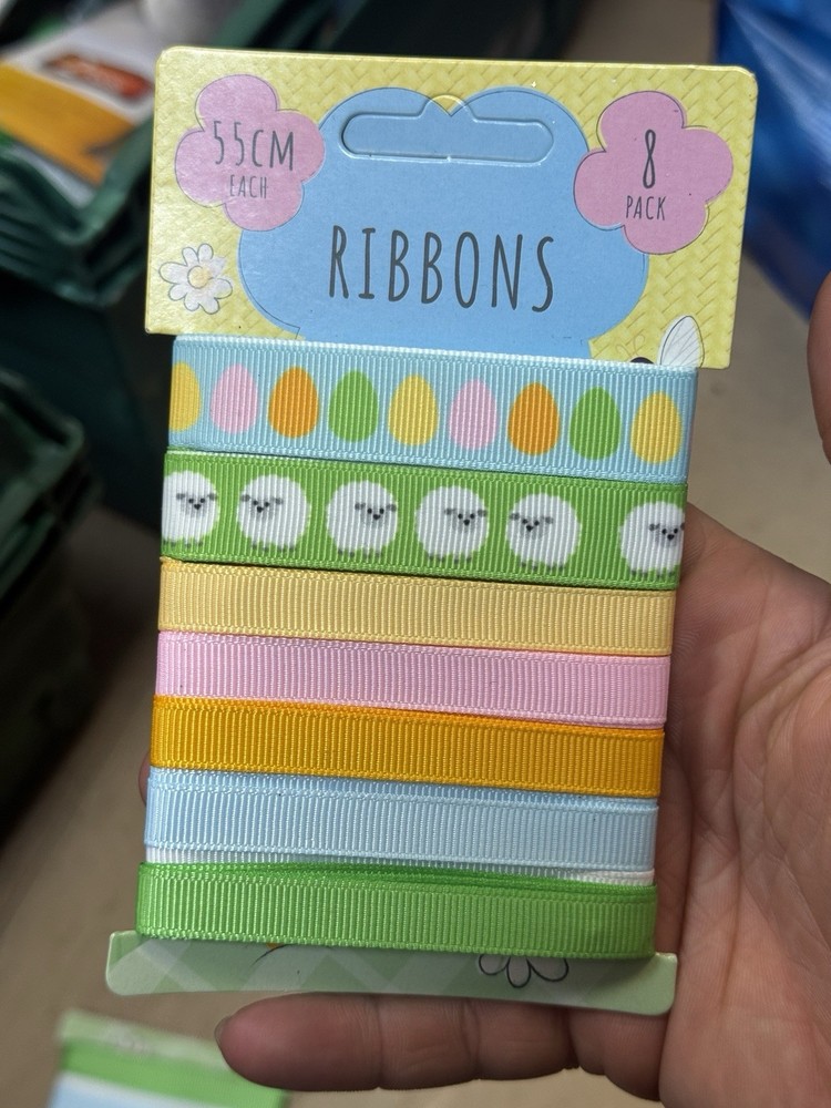 8 Pack Easter Ribbons 55cm Assorted Designs Sheep & Eggs Pastel Craft Sewing
