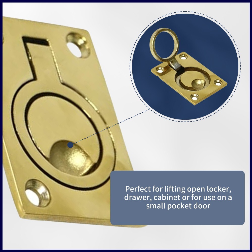 Alastin Brass Plating Boat Hatch Pull Handle 62mm*45mm Flush Ring Lift Handle