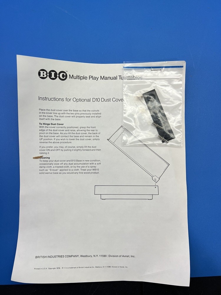 NOS! Open Box BIC TURNTABLE WB 10 BASE PLINTH FOR MODEL 920 READ
