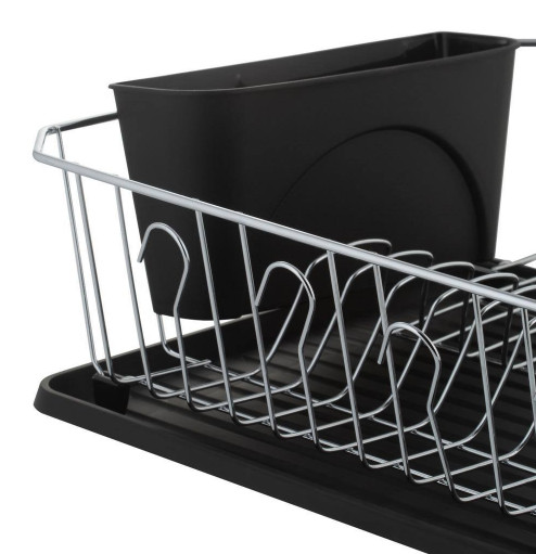 Dish Drainer Rack with Water Mat, 3-Piece, Chrome