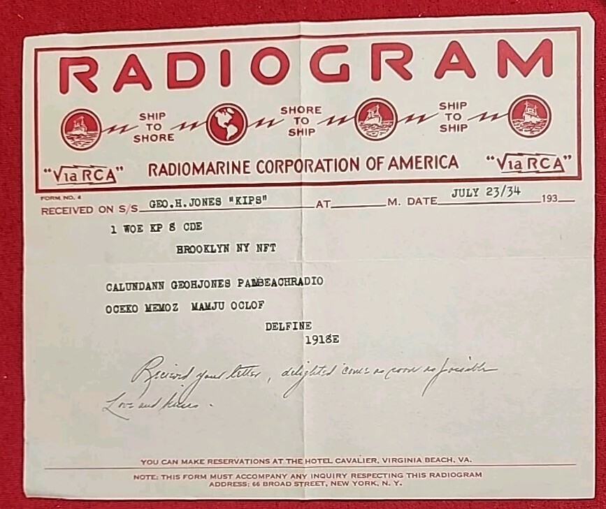 RADIOGRAM, JULY 23/ 1934