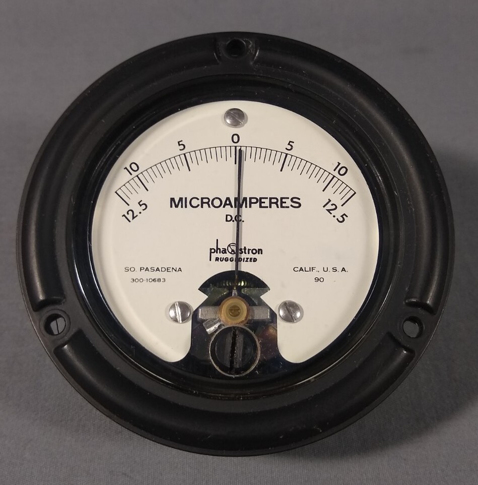 Vintage Phaostron 300-10683 / 0-12.5 Microamperes Panel Meter Gauge