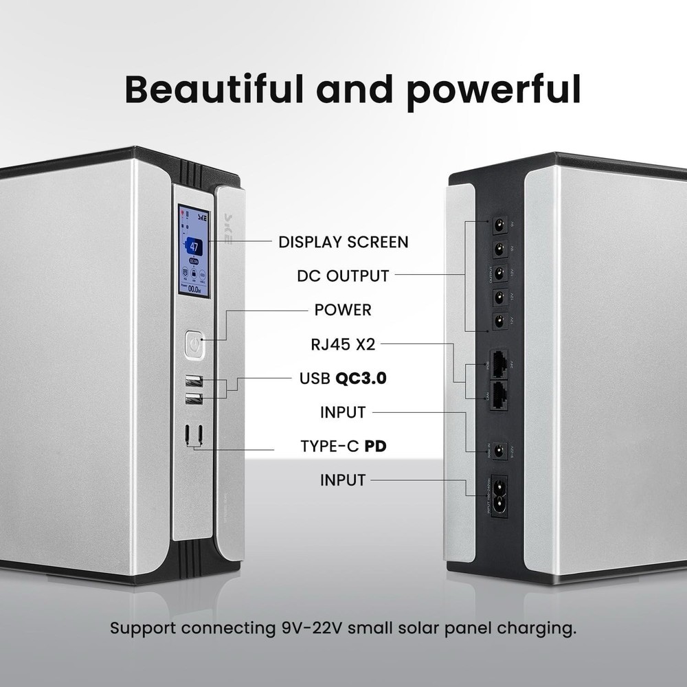 UPS Battery Backup Surge Protector for Computer Security Cam Solar Charging LCD