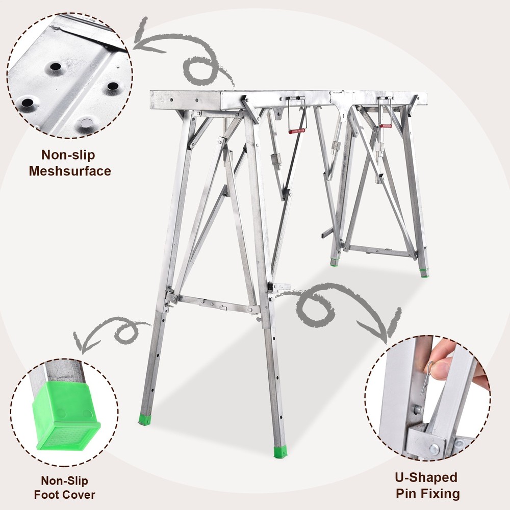 140 X 25cm Folding Scaffolding Platform Work Bench Scaffold Adjustable Height-