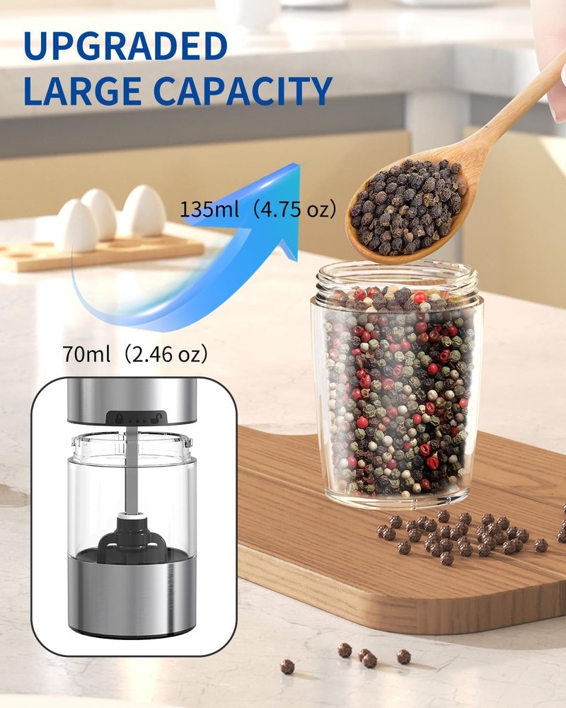 Gravity Electric Salt & Pepper Grinder Set, LED Light, Adjustable Coarseness USA