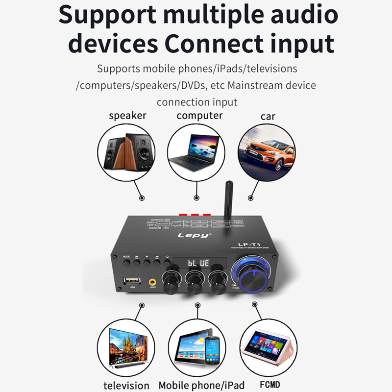 ‌LEPY-T1 Multi-Input Amp: USB/AUX/Coaxial & Studio-Grade Sound Field‌