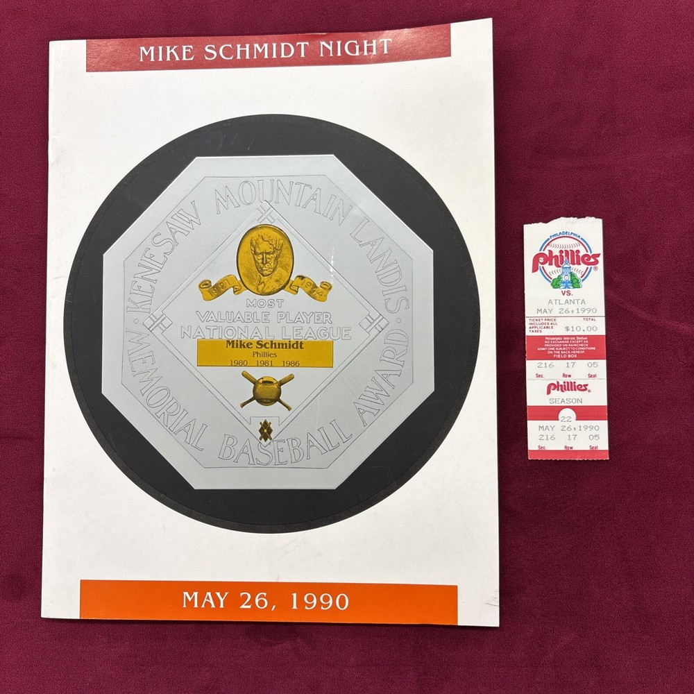 1990 Mike Schmidt Retirement Night Program And Ticket Stub Phillies ￼