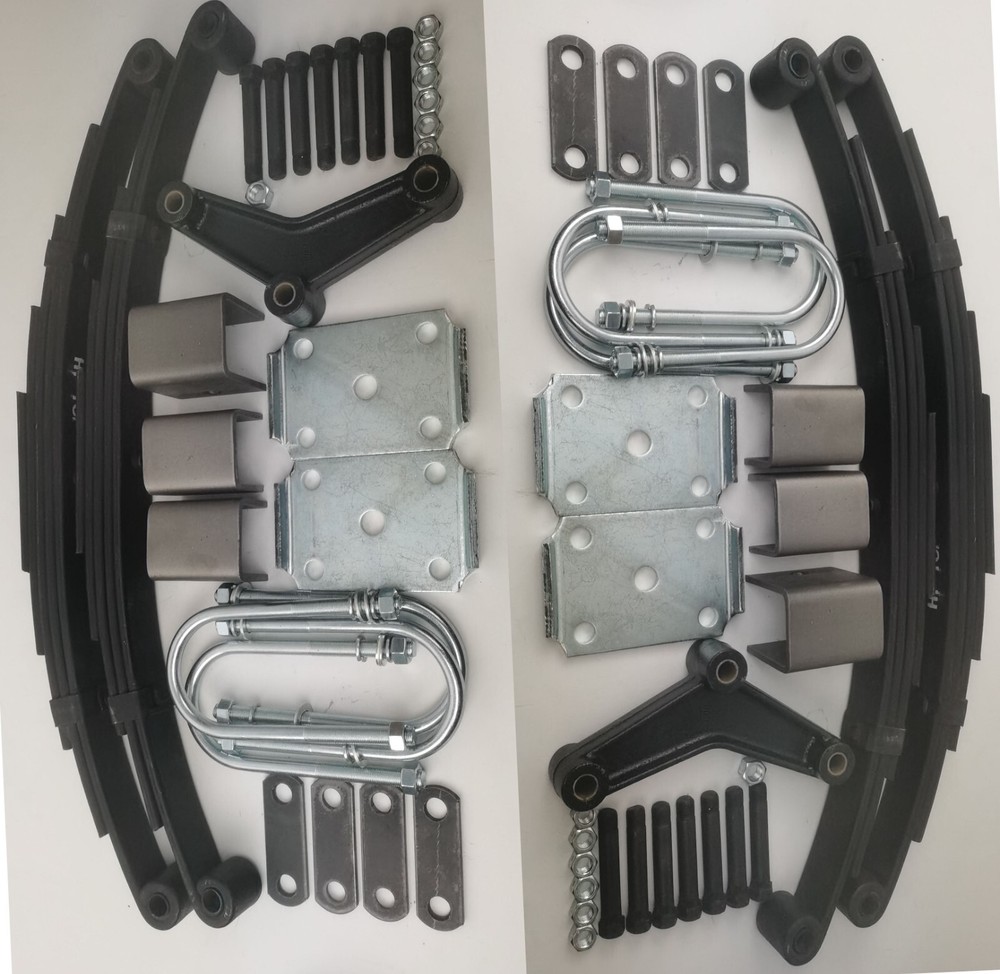 (4) Trailer leaf spring kit for tandem 10k - 12k w/ u-bolts & hanger kit 3" axle