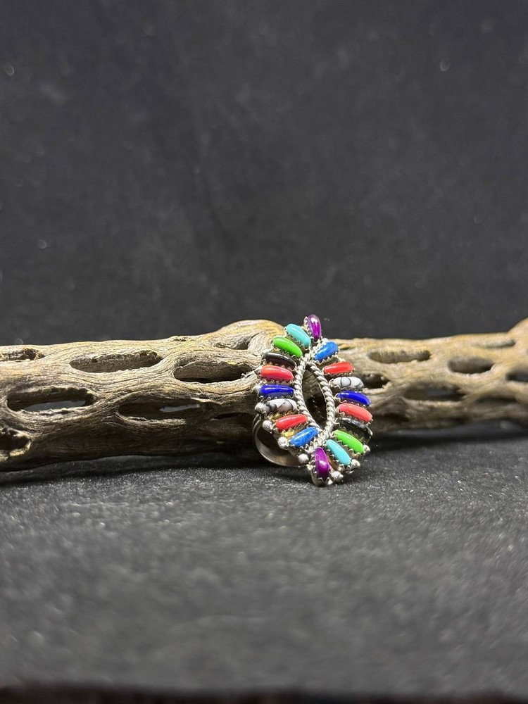 Native American Navajo Multi-Color / multistone Sterling Silver Ring Size 7