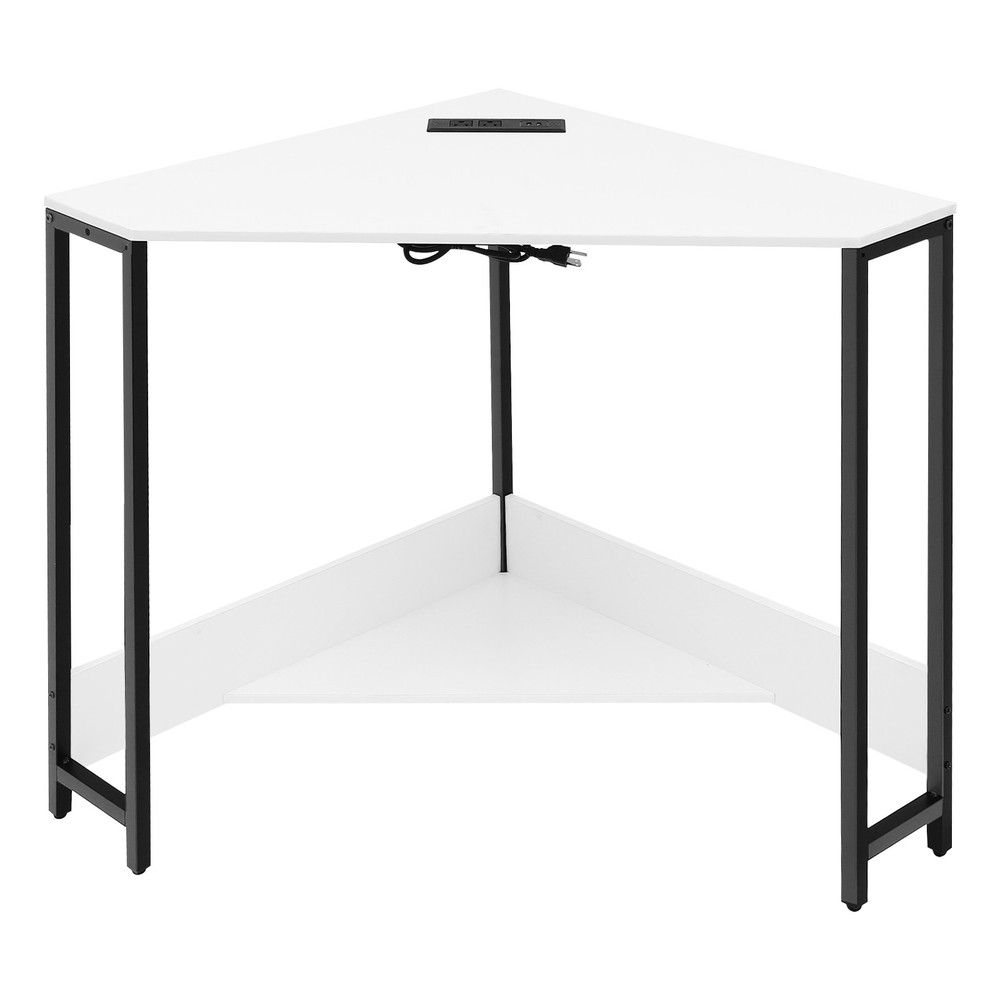 Corner Desk with Outlets, Small Desk with Outlets,Free Standing Corner Table