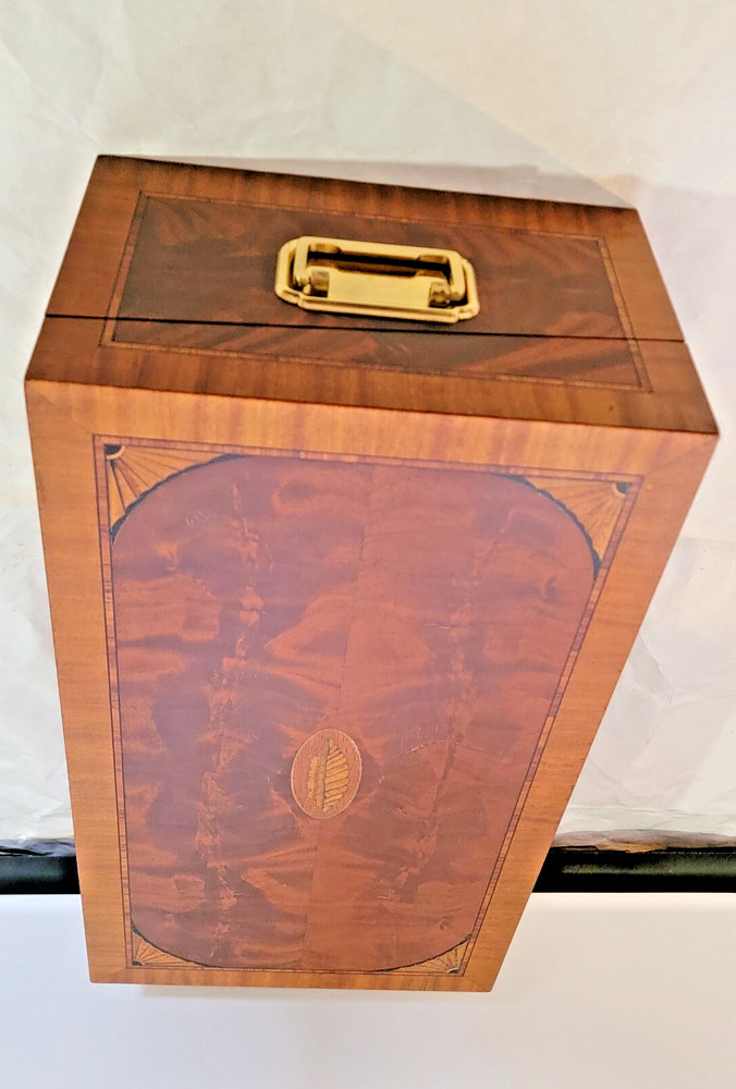Vintage Inlaid Veneered w/ Hinged Lid Small Trunk-Large Document Box Conch Shell